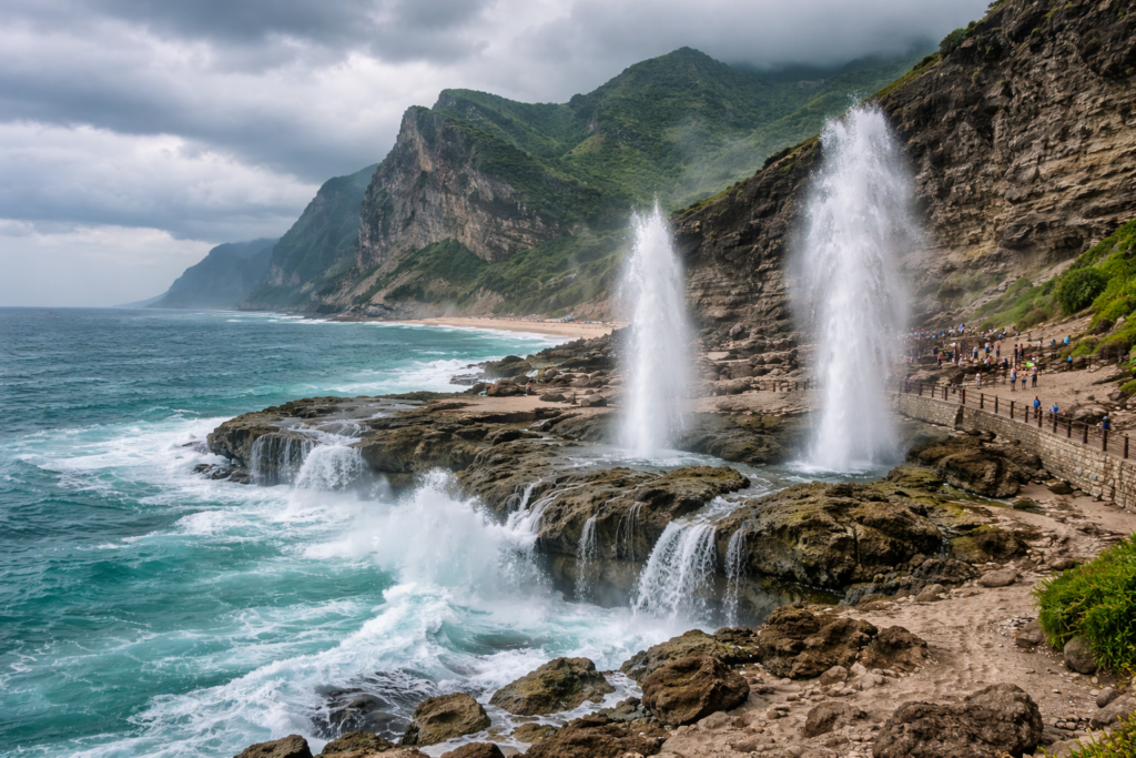 Al Mughsail blowholes Salalah beach during Khareef
