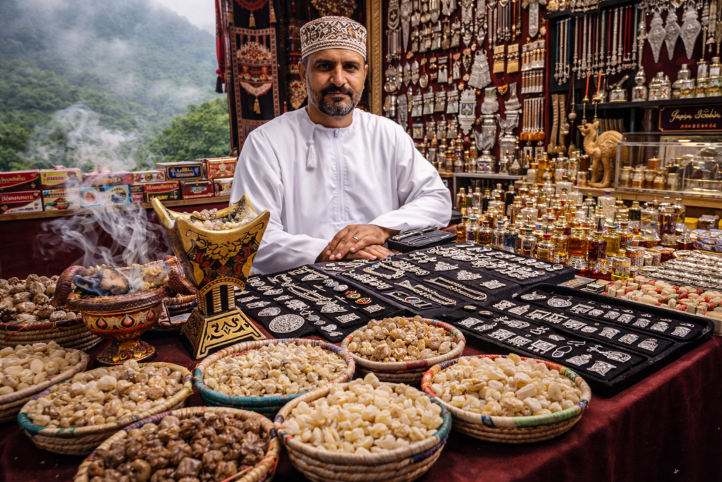 Frankincense silver stall Salalah Khareef
