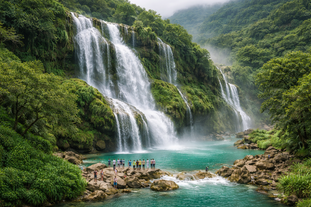 Wadi Darbat waterfall during Khareef season Salalah Oman