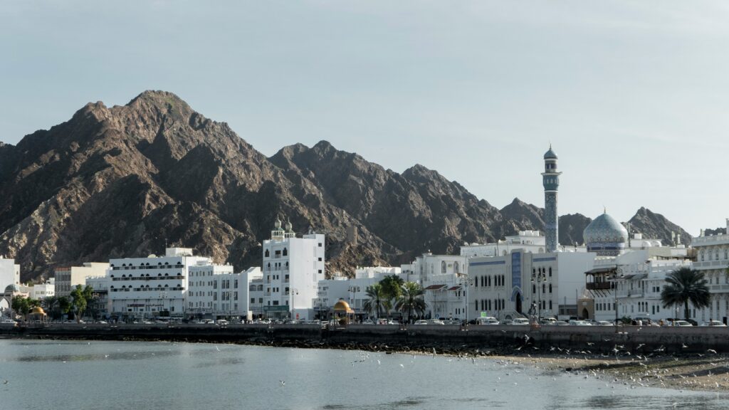 Aerial view of coastal residential areas in Muscat